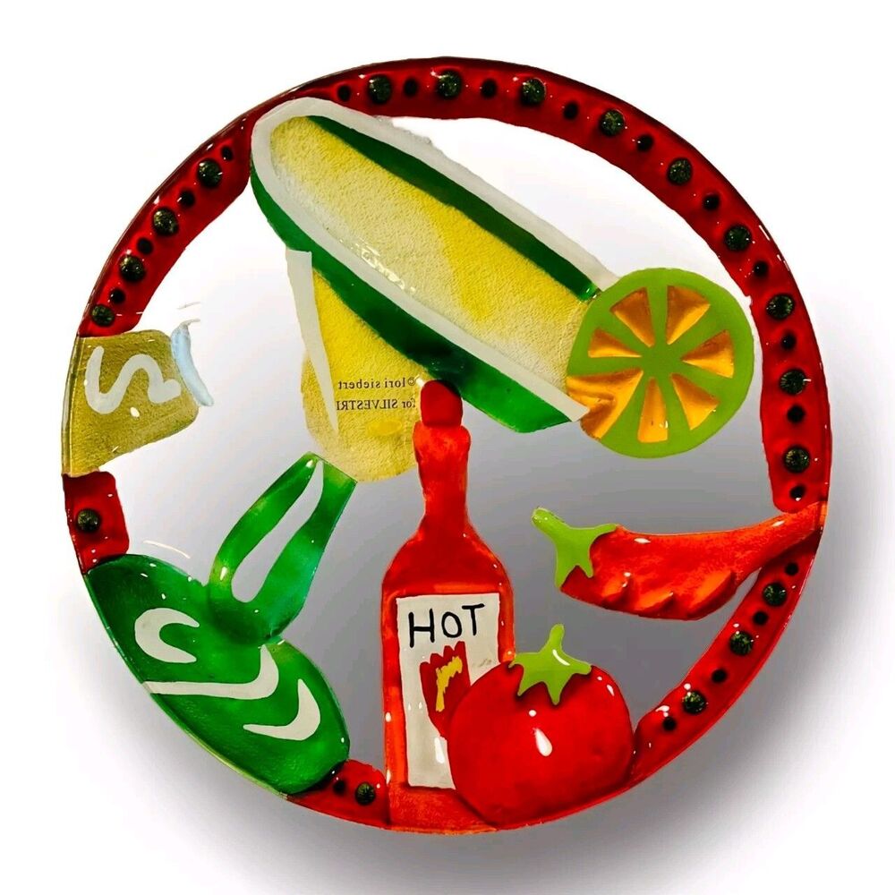 Margarita Hot Sauce Pepper Fused Glass Plate Tray 11" Lori Siebert For Silvestri
